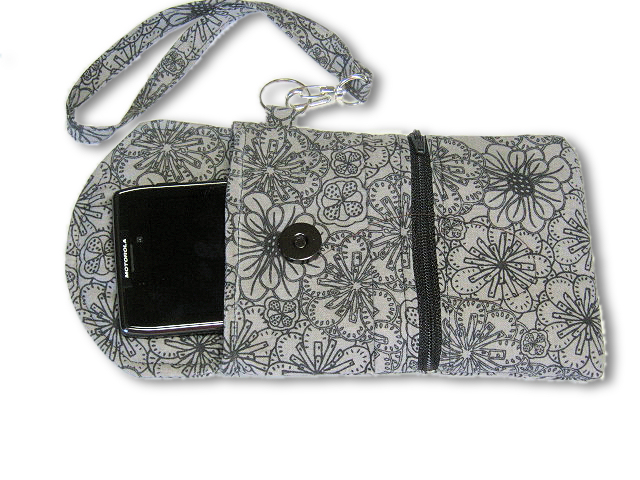 Phone Wristlet, Cellphone Wallet, Gray Floral Pattern on Luulla